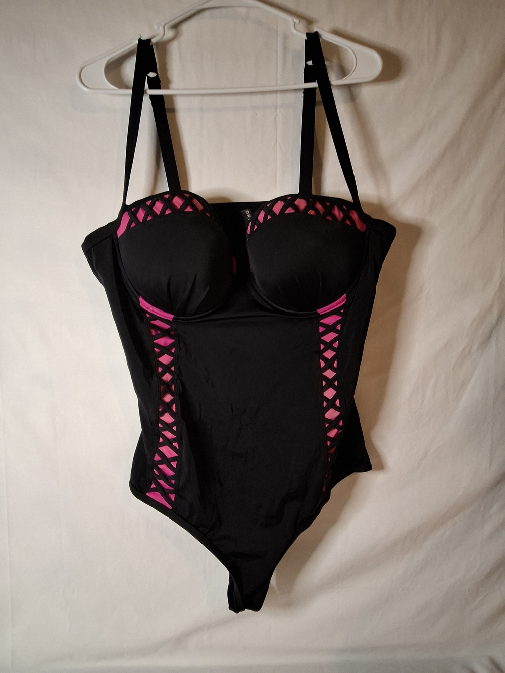 torrid Black One-Piece Swimsuit with Hot Pink Lattice Accents